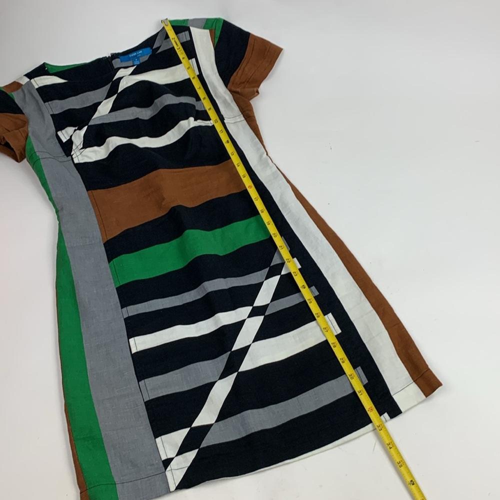 Derek Lam Linen Dress Size 4 Short Cap sleeve Zip up Geometric Multicolor Earthy - Picture 10 of 15
